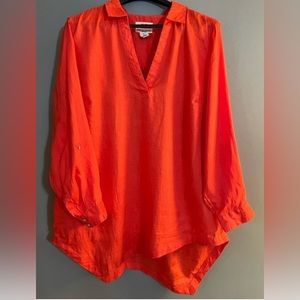 Christian Soriano New York orange linen asymmetrical hem blouse womens 1X